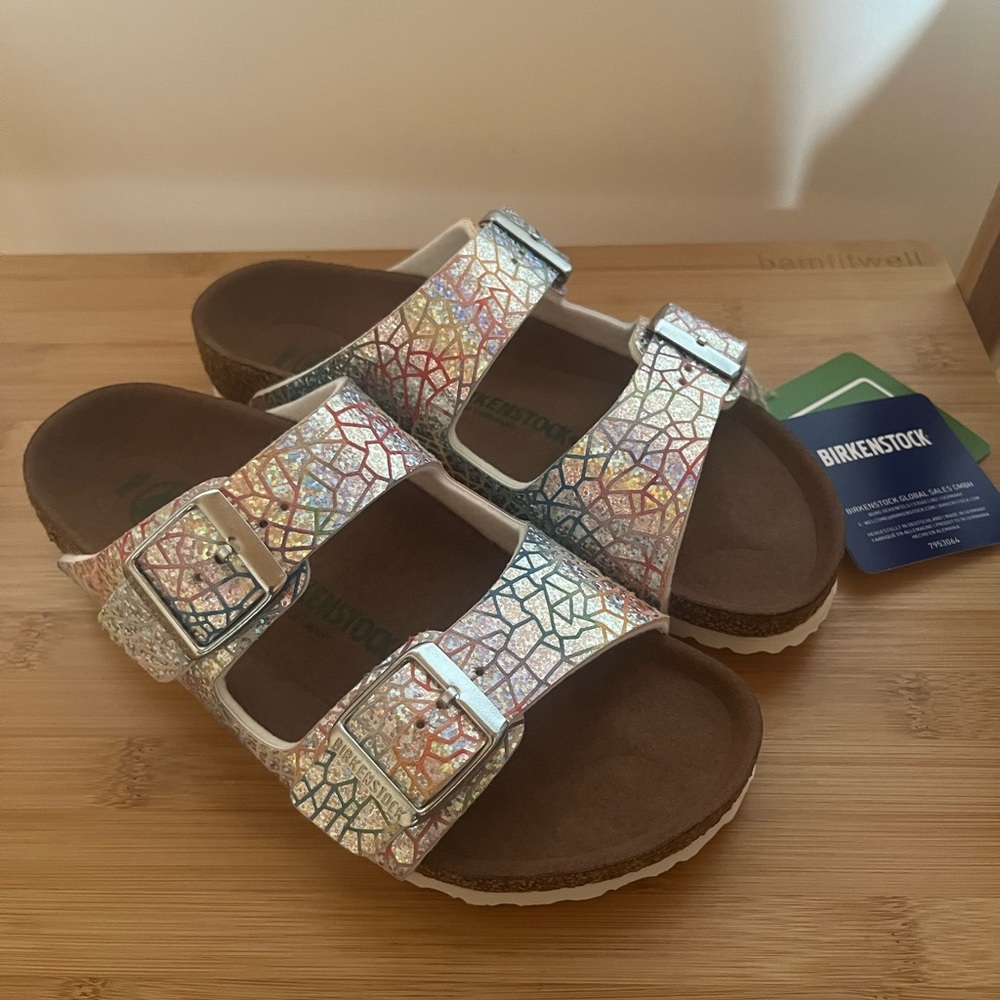 Birkenstock Arizona Vegan Kids Sandals - Multicolor Silver Mosaic